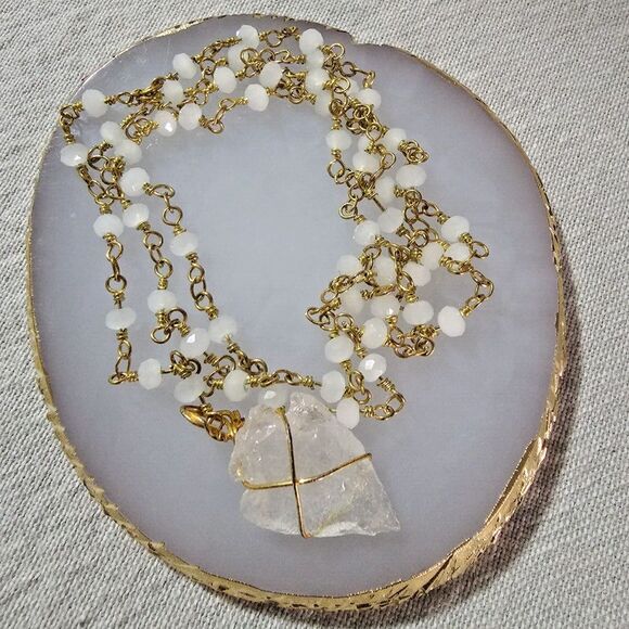 Handmade Native Natural Rough Quartz Arrow Head Pendant Choker Y Drop Necklace - Picture 1 of 7